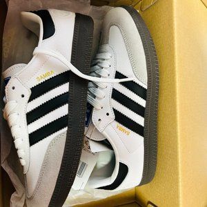 Adidas Samba Shoes White Leather With Black 3-Stripes Men 7.5 New in Box